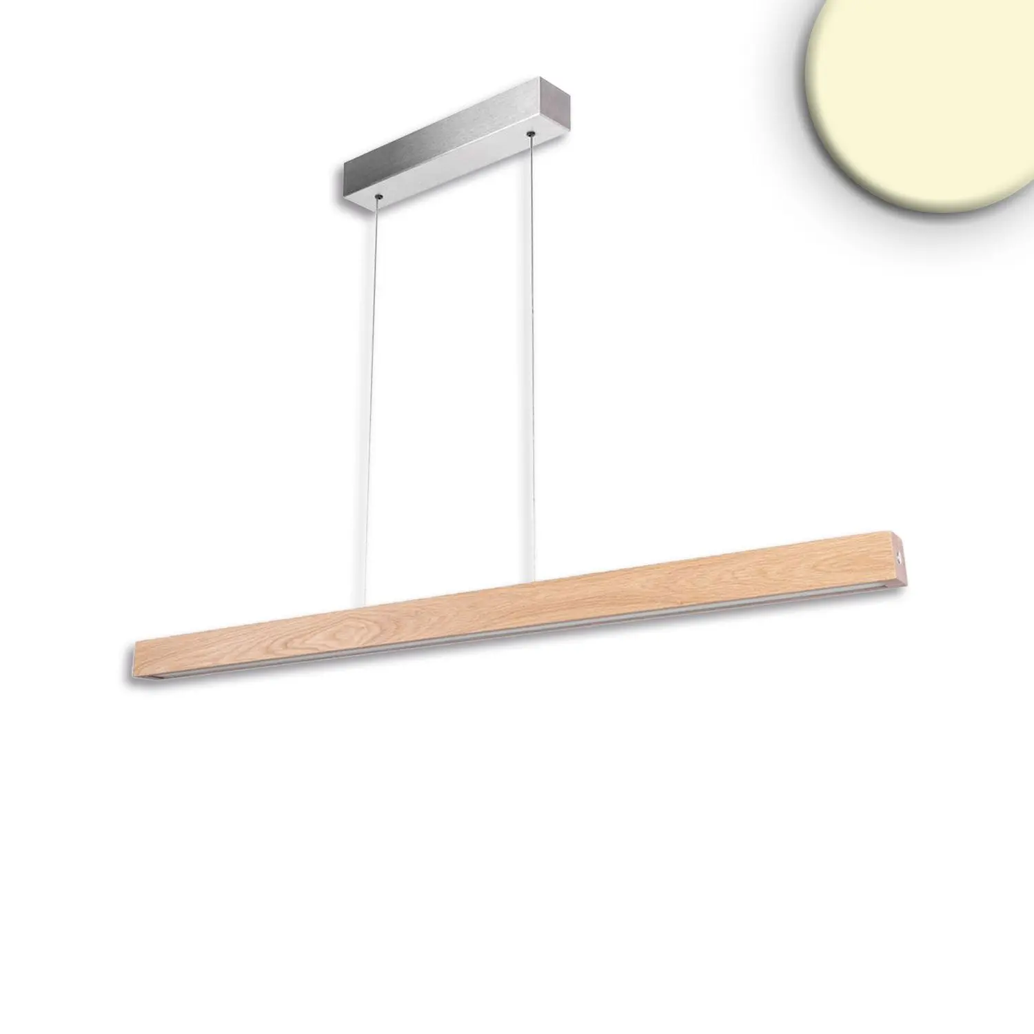 LED Pendelleuchte PFETTE mit Rollizug, 1.2m, 35W, Eiche geölt, Baldachin nickel, 3000K, dimmbar – Bild 2