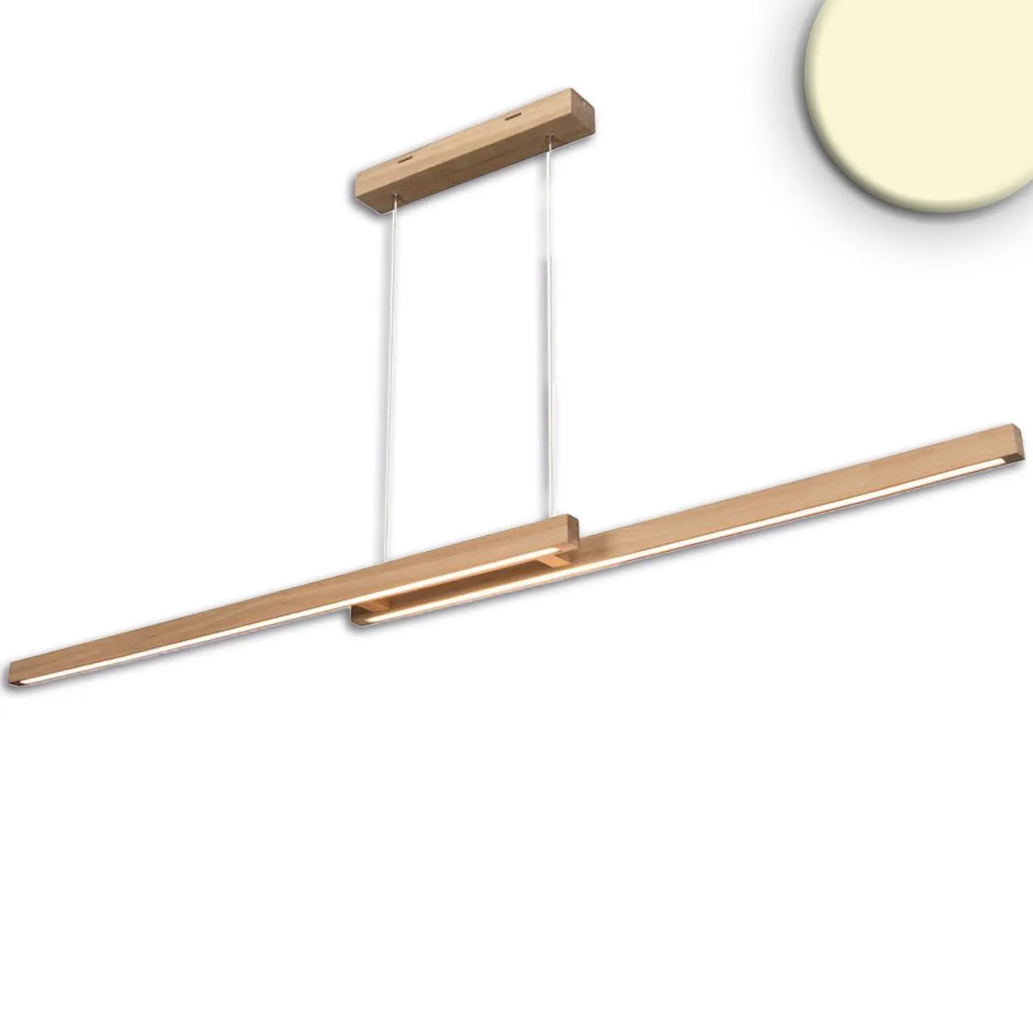 LED Pendelleuchte HOLZDRIFT mit Rollizug, 1.5m, 28,5W, Eiche geölt, Holz-Baldachin, 3000K, dimmbar